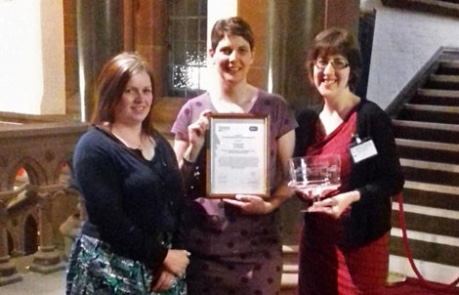 Tamsin Coombs, Susan Jarvis, Fritha Langford collecting the award