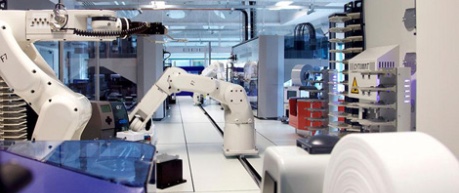 Photo of robots at the Edinburgh Genome Foundry - image credit