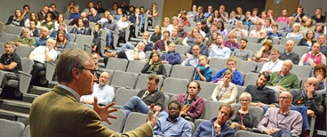 Photo of Professor Ian Boyd of Defra presenting at The Roslin Institute - image credit University of Edinburgh, The Roslin Institute