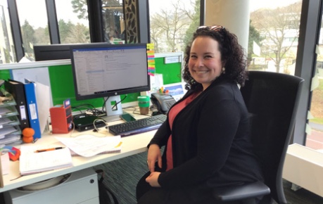photo of Jess Wood, Assistant Administrator and Tenant Liaison at office desk - Roslin Innovation Centre