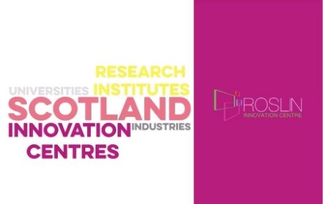 Visit Scotland Business community words and Roslin Innovation Centre logo
