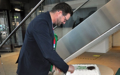 John Mackenzie, CEO Roslin Innovation Centre - farewell gathering and cake cutting 