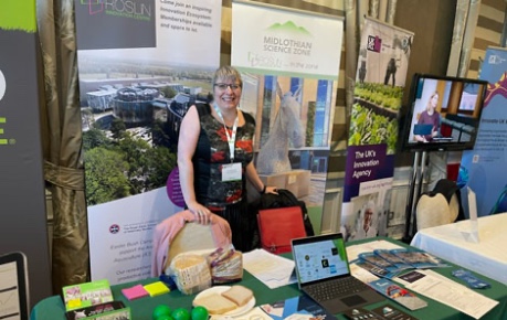 Roslin Innovation Centre exhibition stand at A3 Scotland 2024 with Val Hughes-White, Director of Innovation