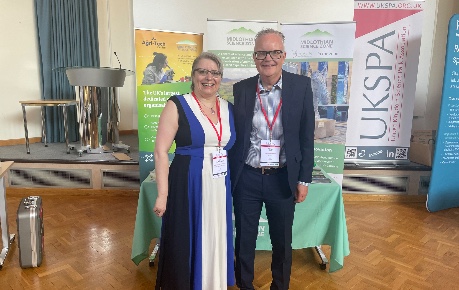 Val Hughes-White and Adrian sell at the UKSPA Summer Conference, Rothamsted