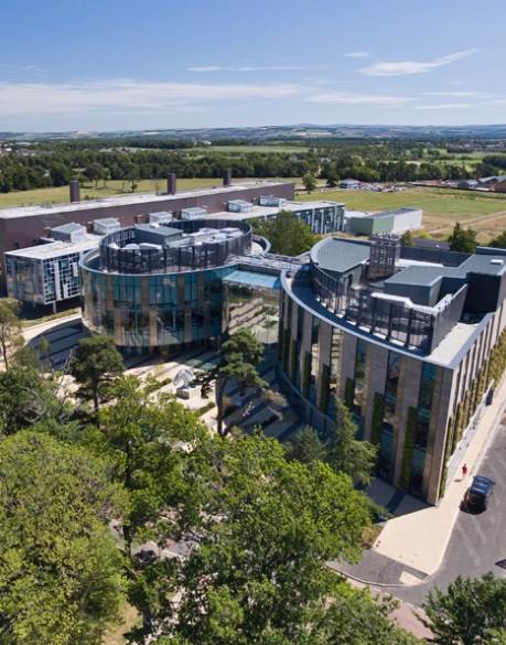 Drone view of Roslin Innovation Centre and Roslin Institute on Easter Bush Campus